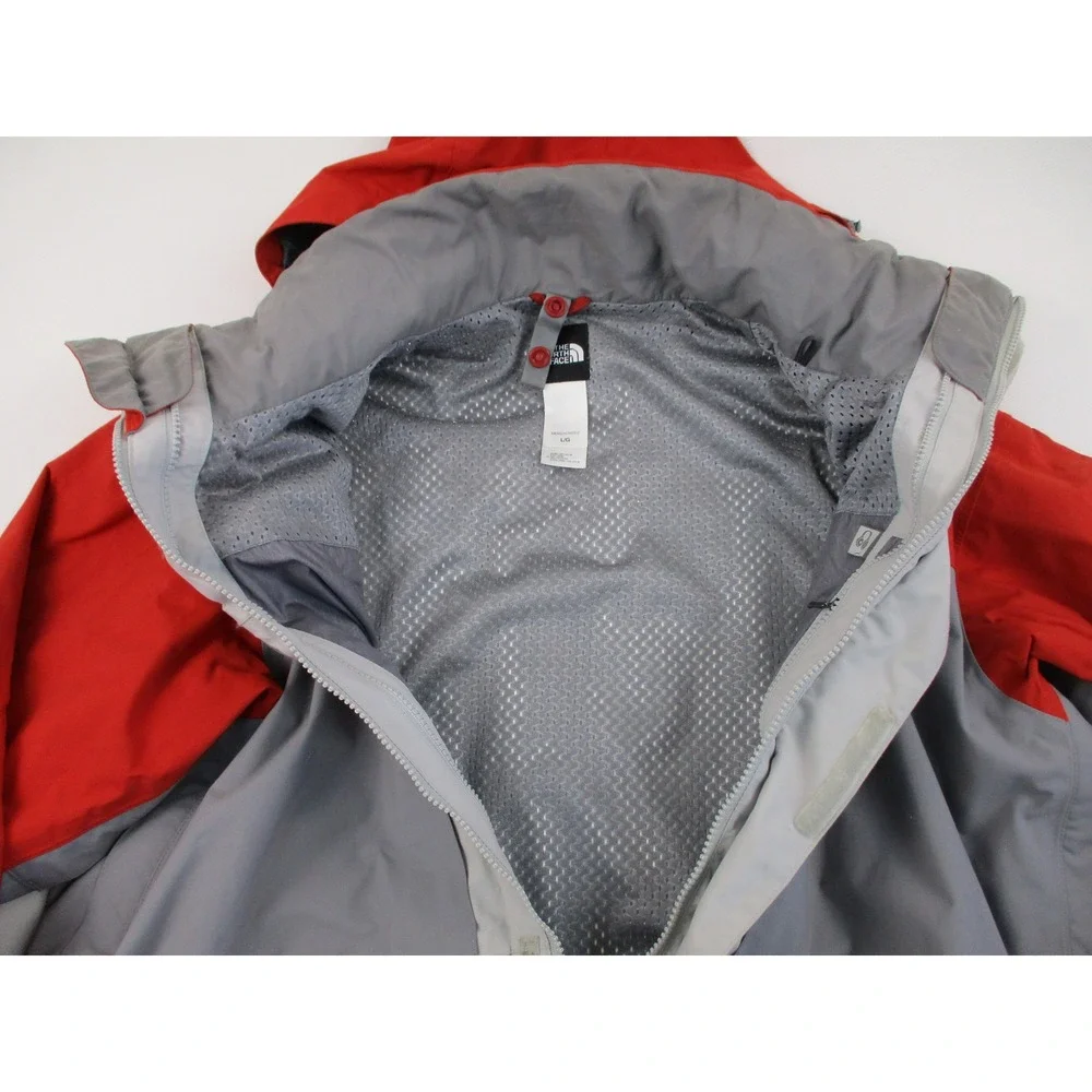 The North Face Jacket Mens L Red Grey HyVent Hooded Waterproof Colorblock Shell